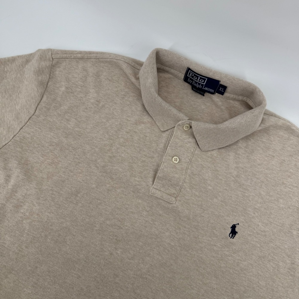 Polo Ralph Lauren VTG Mens XL Beige Heather Classic Fit Polo Short Sleeve Shirt